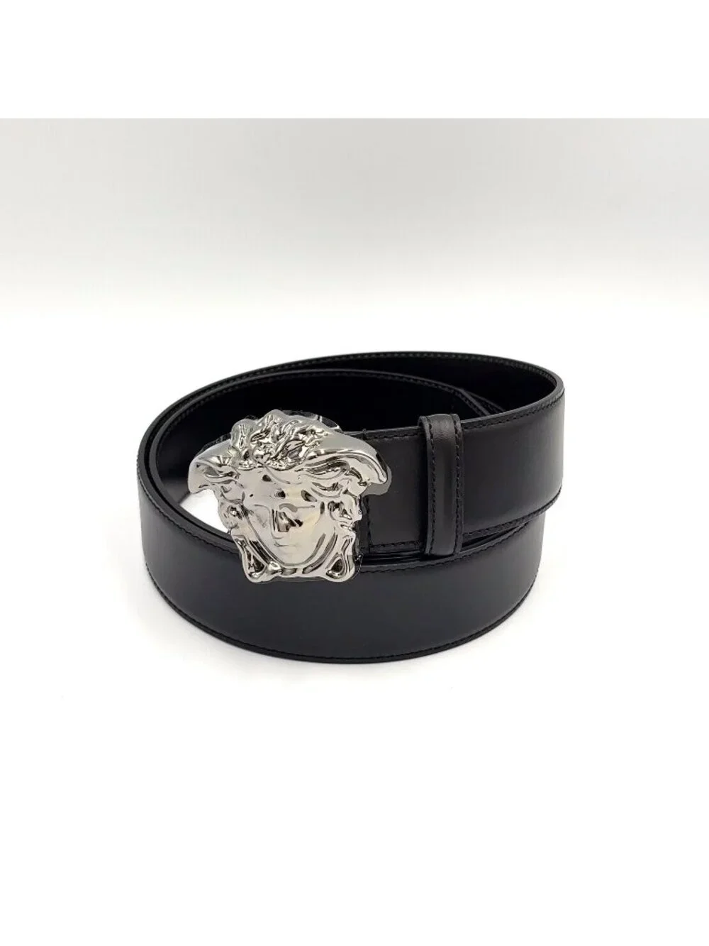 Versace Medusa Head Leather Black Belt Silver